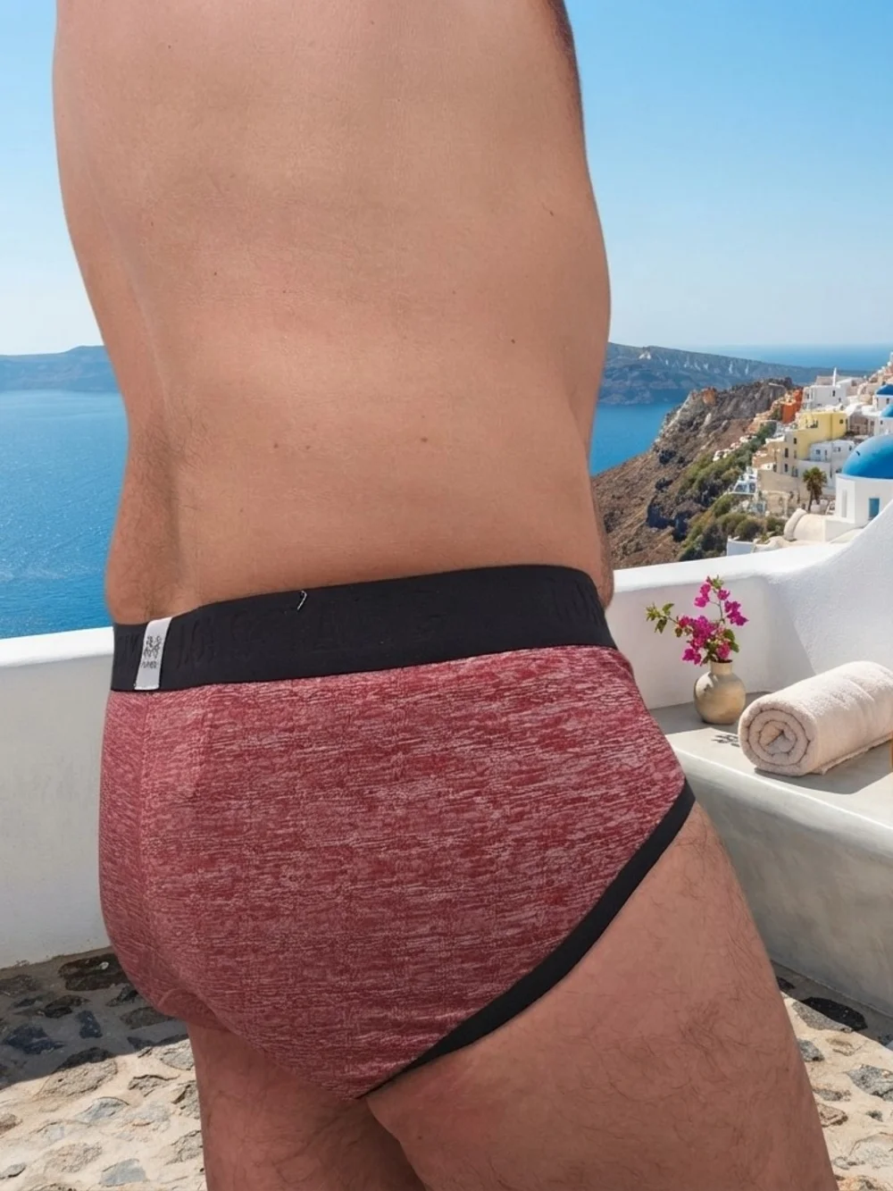 Men's Heather Red Briefs with Black Trim